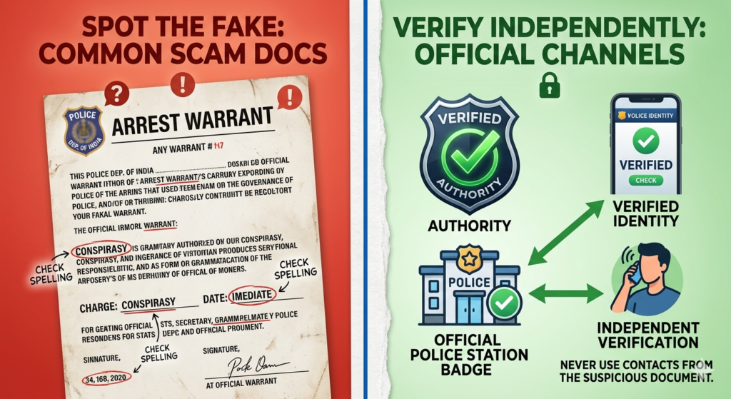How to spot fake documents and verify authority to prevent a digital arrest scam.