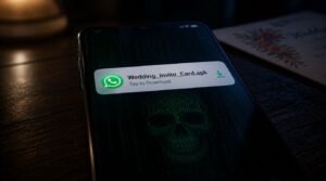 A smartphone screen displaying a malicious file download, showcasing a common apk file scam tactic.
