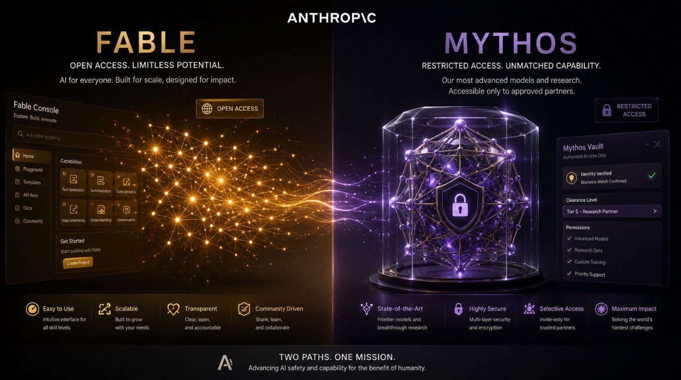 A premium dark tech abstract background displaying an open digital network alongside a securely locked neural core to represent the Claude 5 ecosystem.