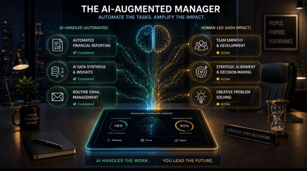 A high-tech digital illustration showing how AI automating entry-level business tasks impacts the decision of whether is an MBA worth it.