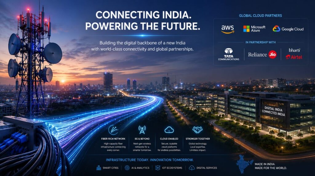 High-speed fiber optic cable manufacturing and telecom networks managed by AI infrastructure companies in India for global tech giants.