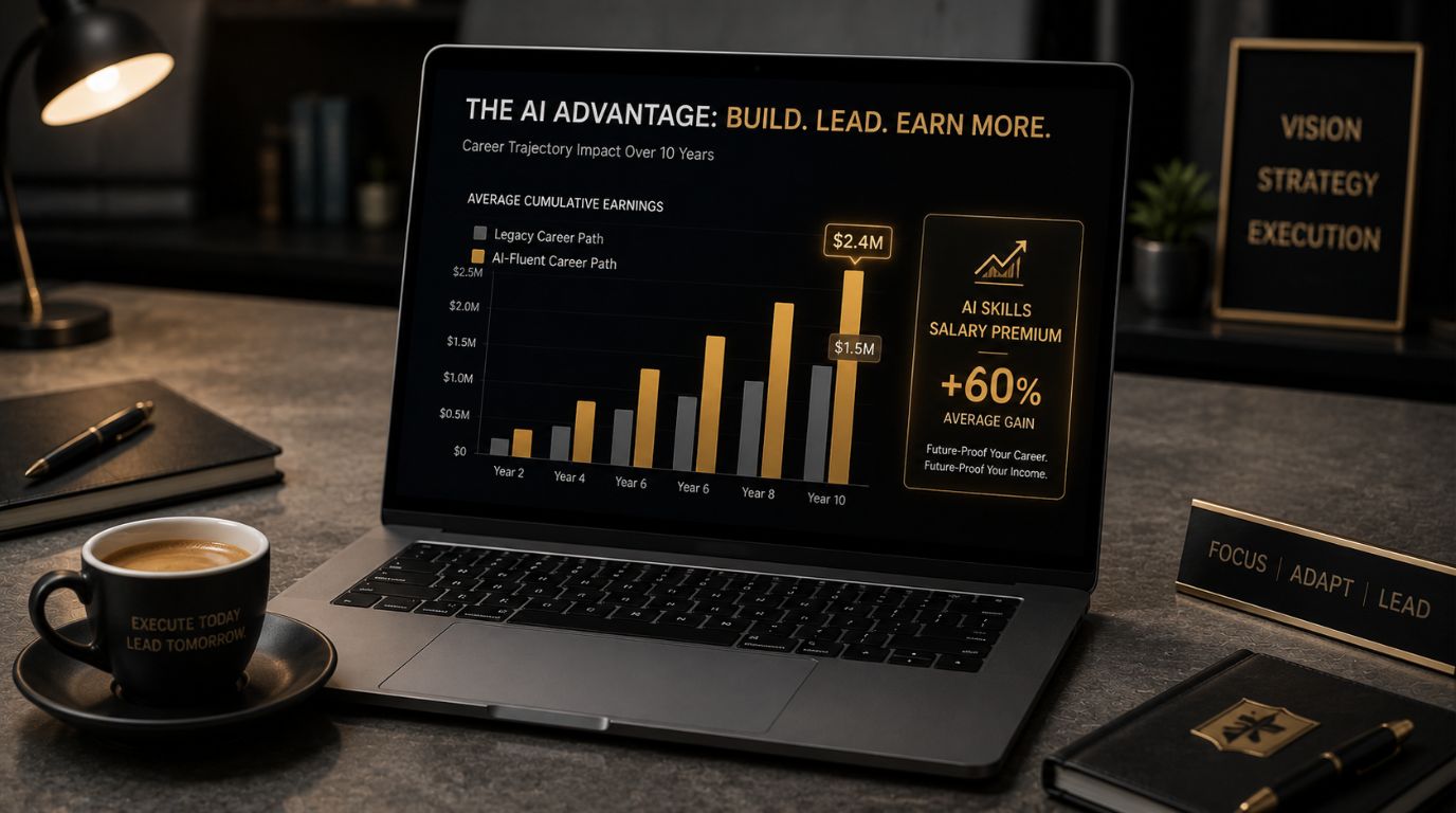 A sleek workspace laptop showing a career salary comparison chart highlighting the value of the AI skills salary premium.