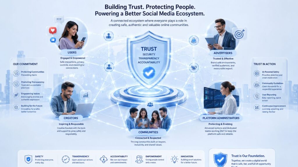 Social media platforms building digital trust through transparency, accountability, and user safety