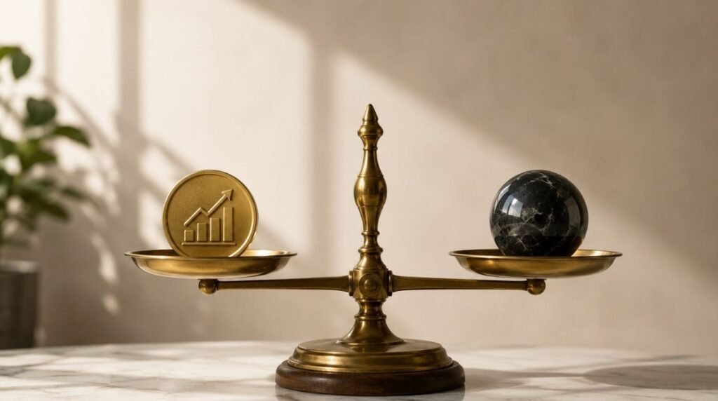 Visual balance representing the behavior gap between total fund returns and actual investor returns