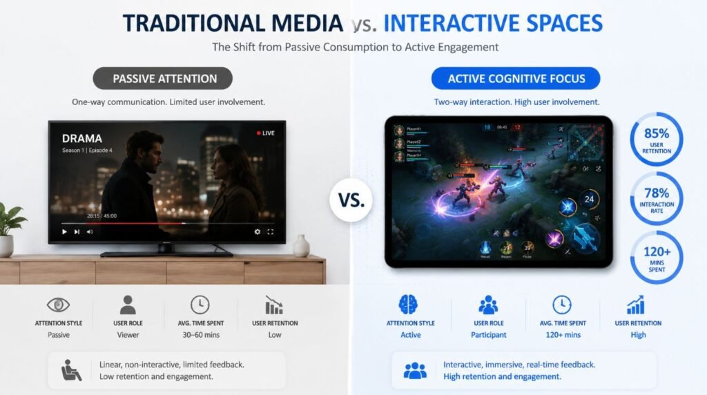 An infographic comparing passive TV viewing with active mobile gameplay to showcase the marketing potential of the gaming industry in India.