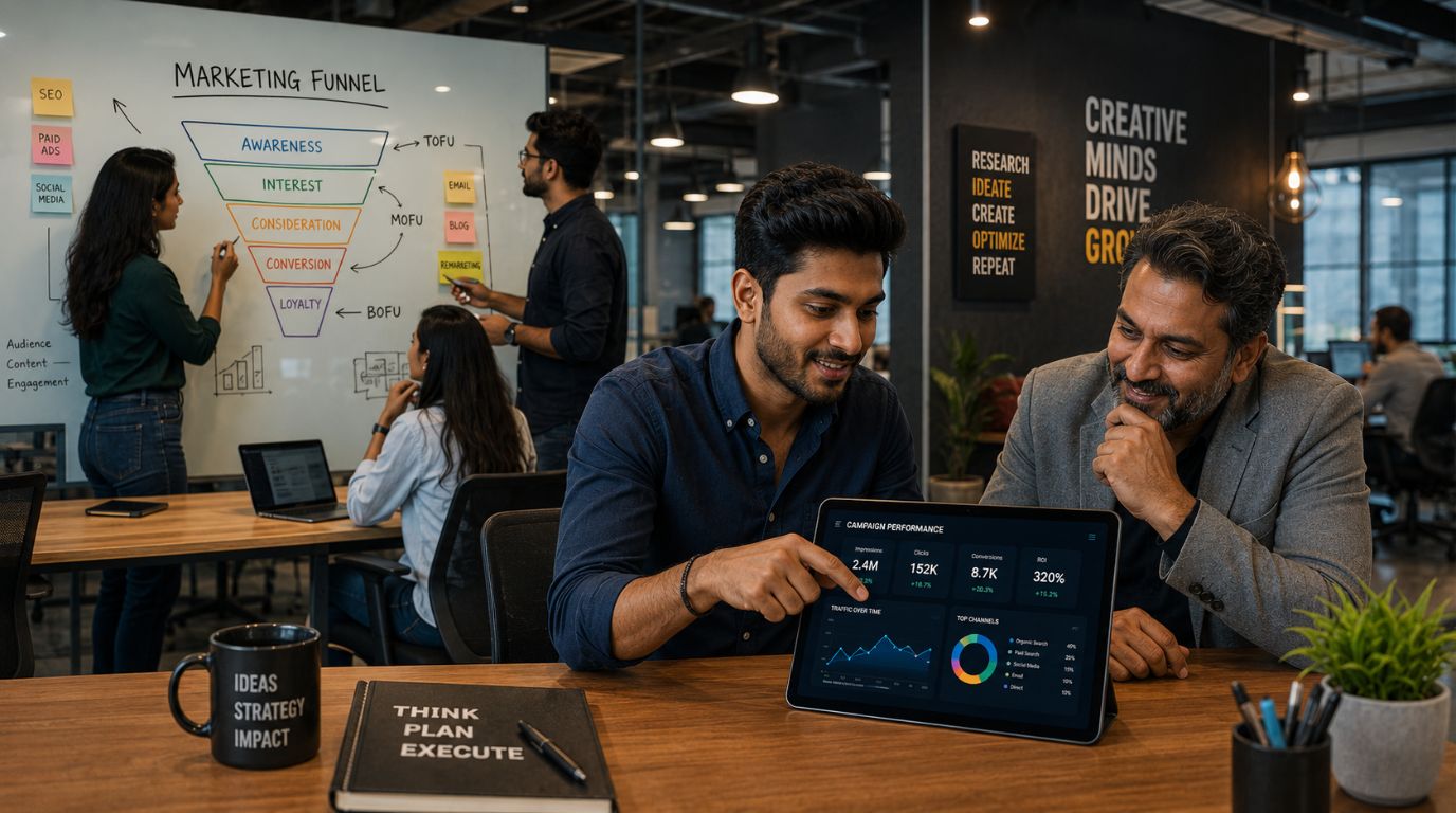 An open-concept creative office highlighting how in-person collaboration shapes the impact of remote work on career growth.