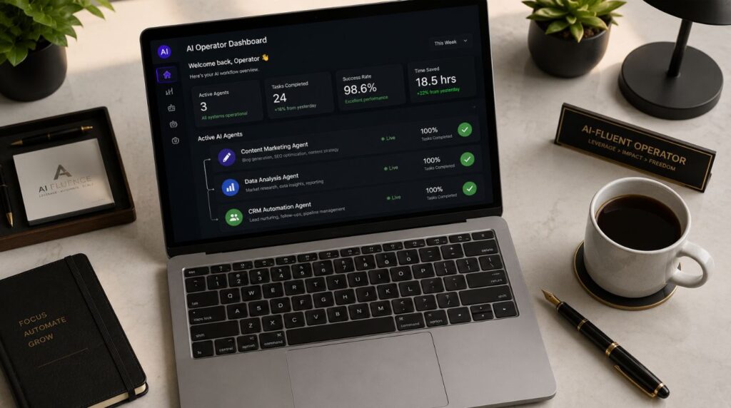 A laptop screen displaying automated marketing and operations systems, demonstrating how technology facilitates the pivot from corporate to entrepreneurship.