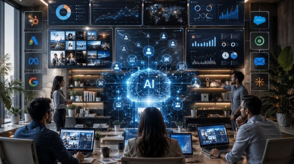 AI connecting marketing analytics advertising CRM and automation