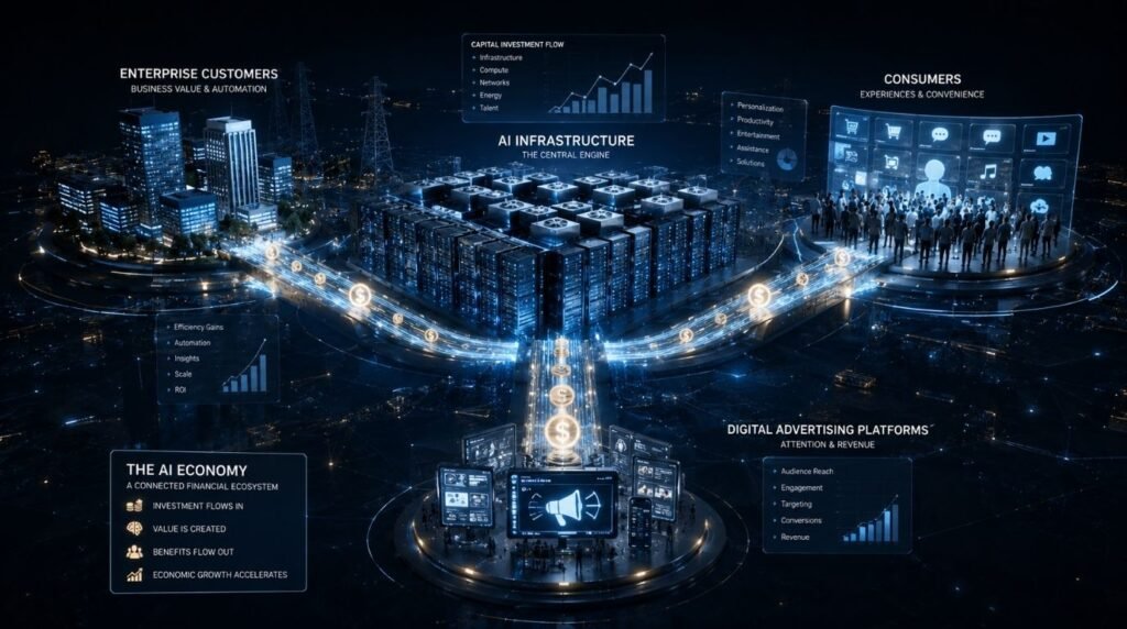 AI infrastructure connecting enterprise consumers and advertising revenue