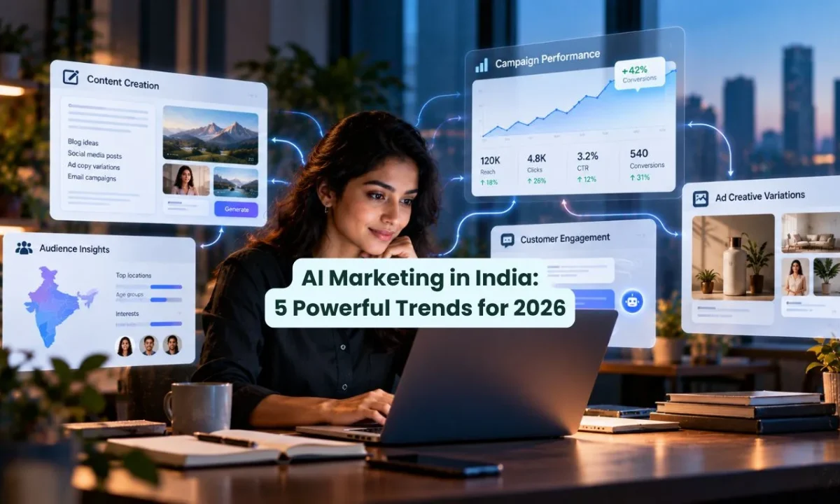 AI Marketing in India transforming digital marketing through AI-powered content creation, campaign analytics, audience insights and advertising automation.