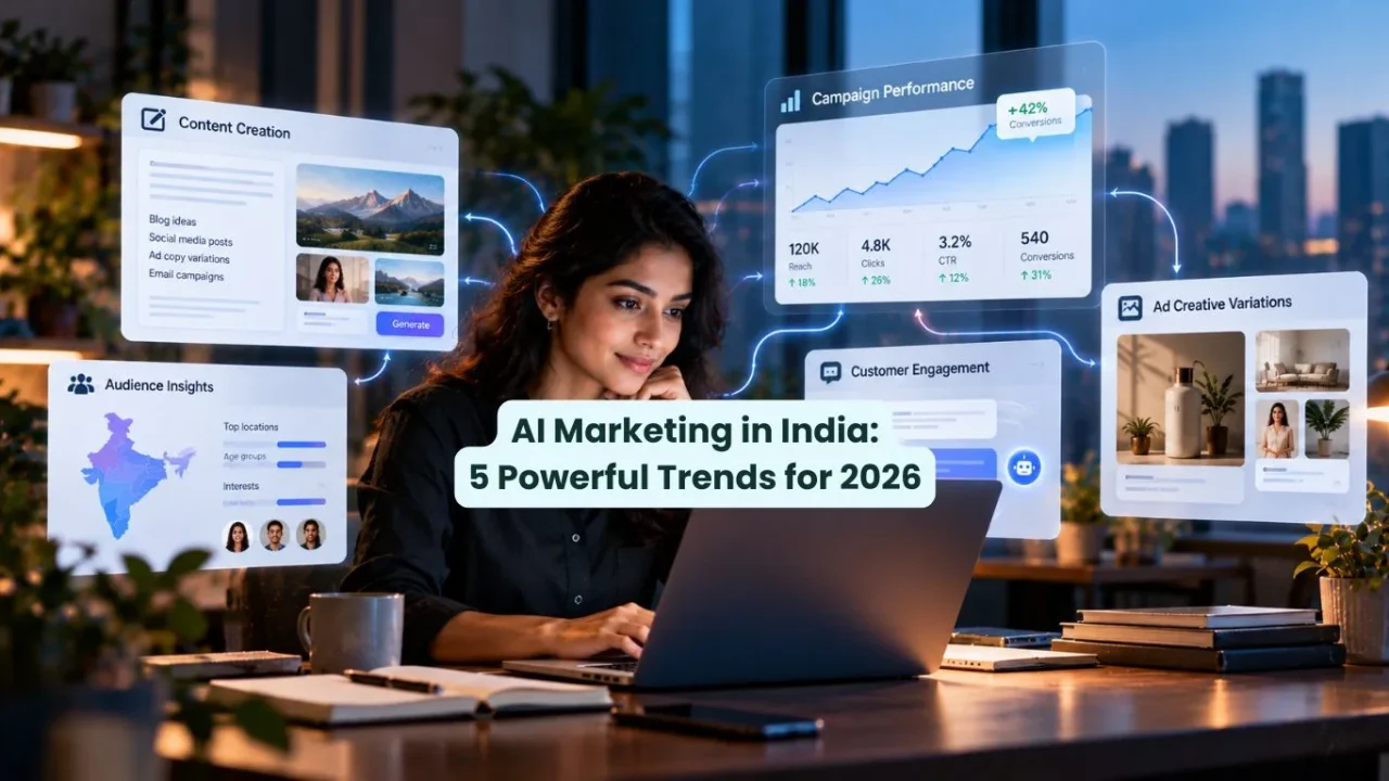 AI Marketing in India transforming digital marketing through AI-powered content creation, campaign analytics, audience insights and advertising automation.