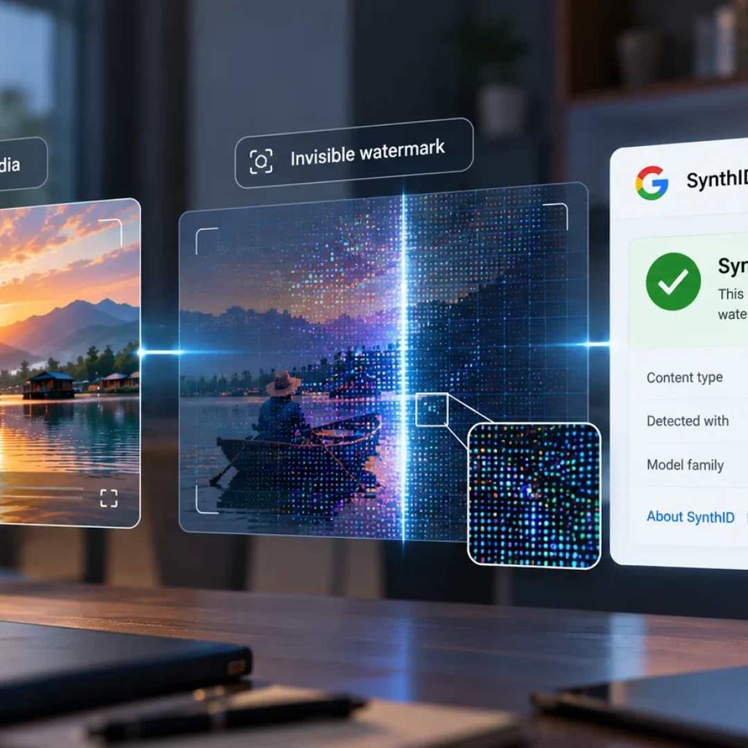 Google SynthID Detector scanning AI-generated media for an invisible AI watermark