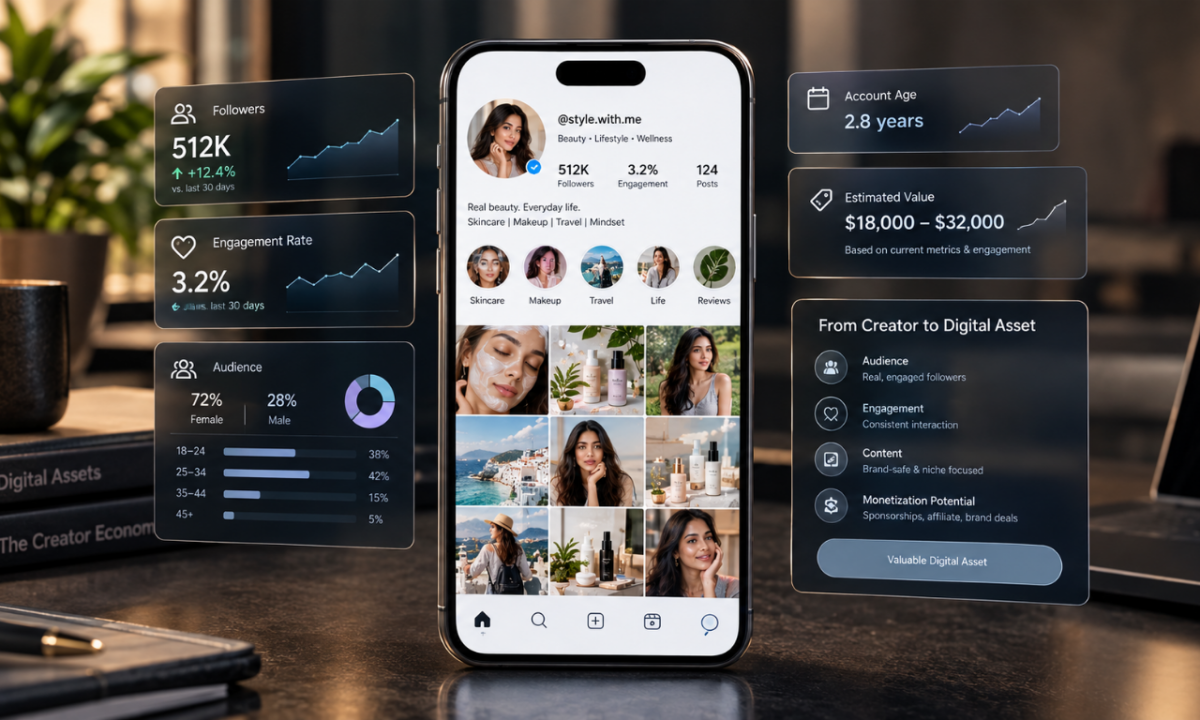 buy social media accounts as tradable digital assets with followers and audience value