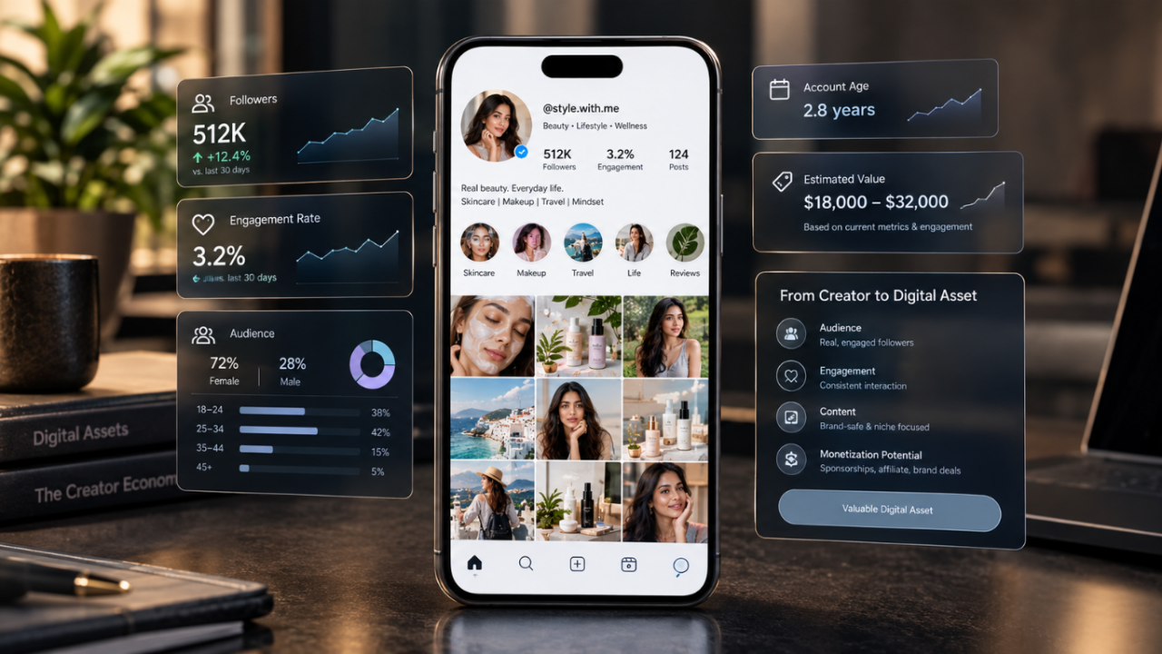 buy social media accounts as tradable digital assets with followers and audience value