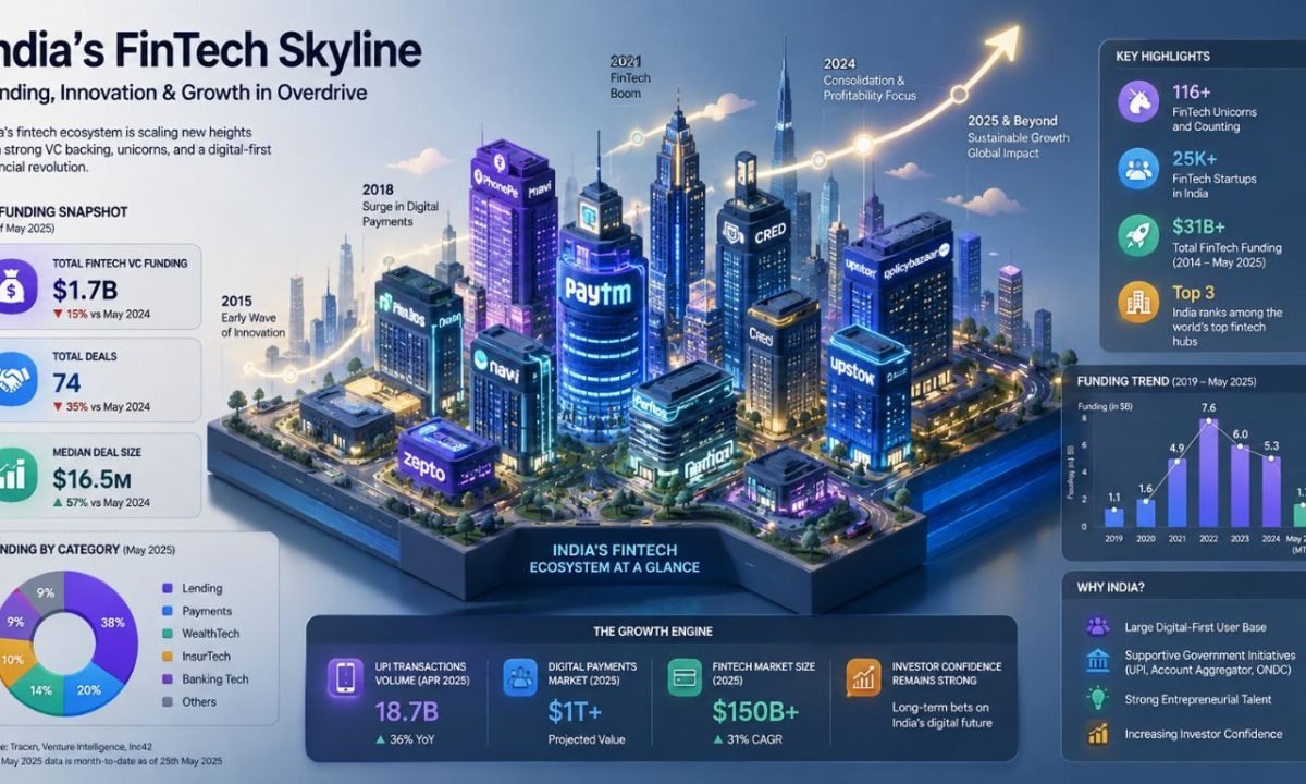 Isometric chart illustrating Indian startup funding trends, venture capital investment, and ecosystem metrics.
