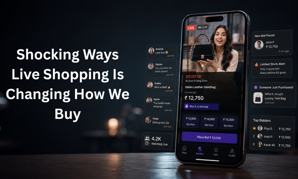 Live shopping platform combining e-commerce, entertainment, auctions, and real-time customer engagement