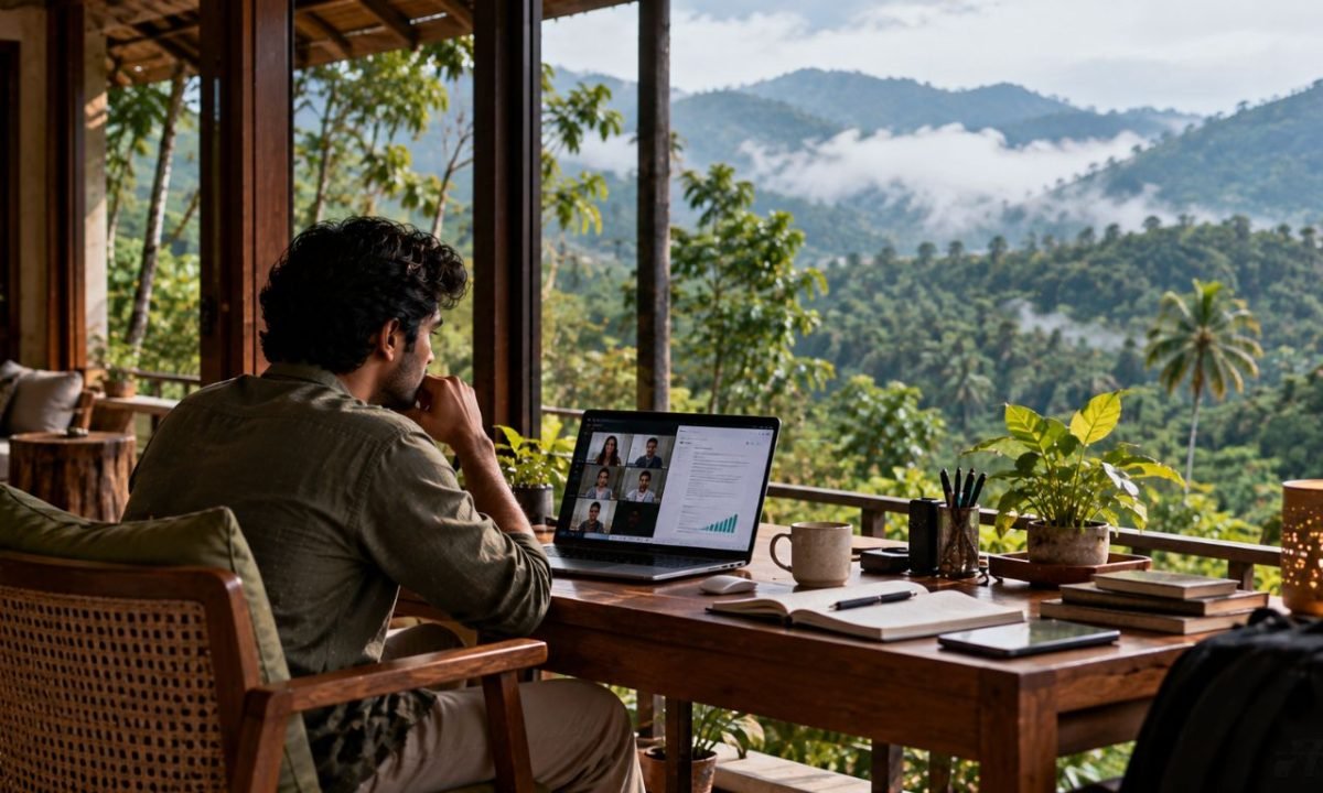 Work From Forest workspace overlooking the forests and mountains of Kerala