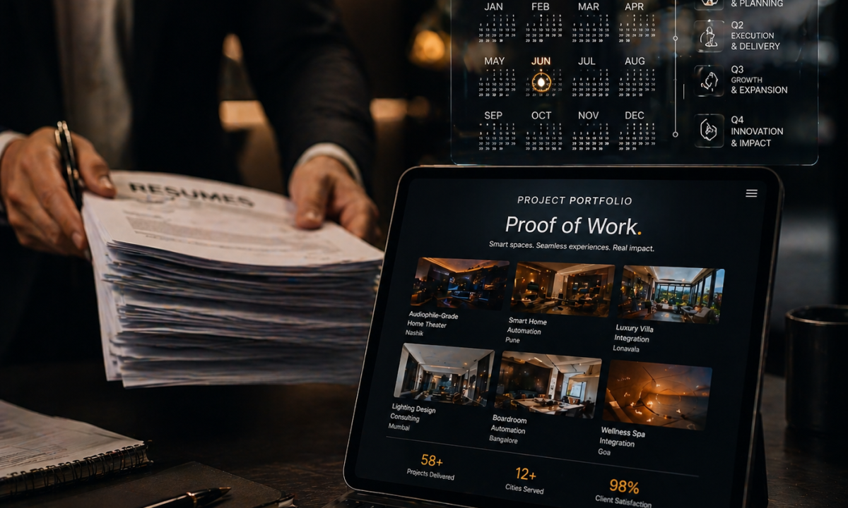 A digital portfolio titled Proof of Work showing how to get an internship by replacing traditional resumes with projects.