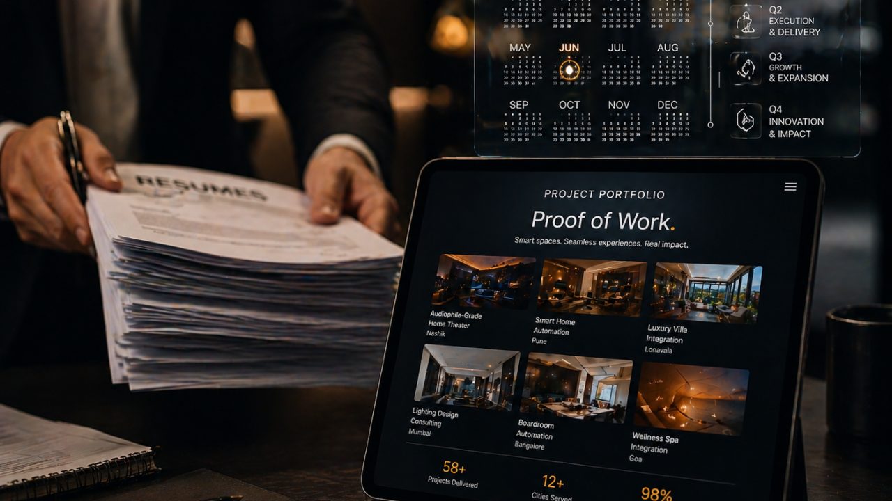 A digital portfolio titled Proof of Work showing how to get an internship by replacing traditional resumes with projects.