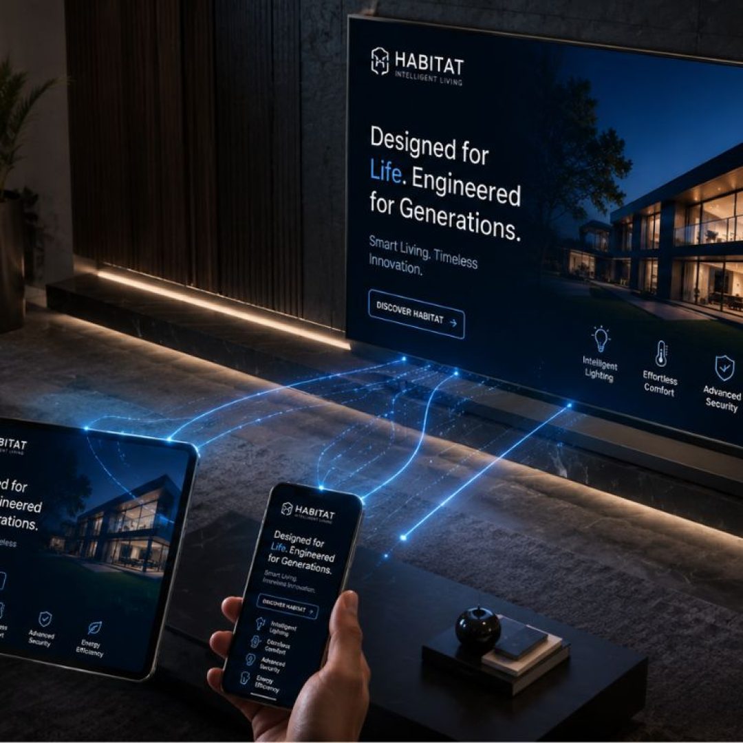 An isometric 3D visualization of a multi-screen household ecosystem, illustrating modern connected tv advertising trends.