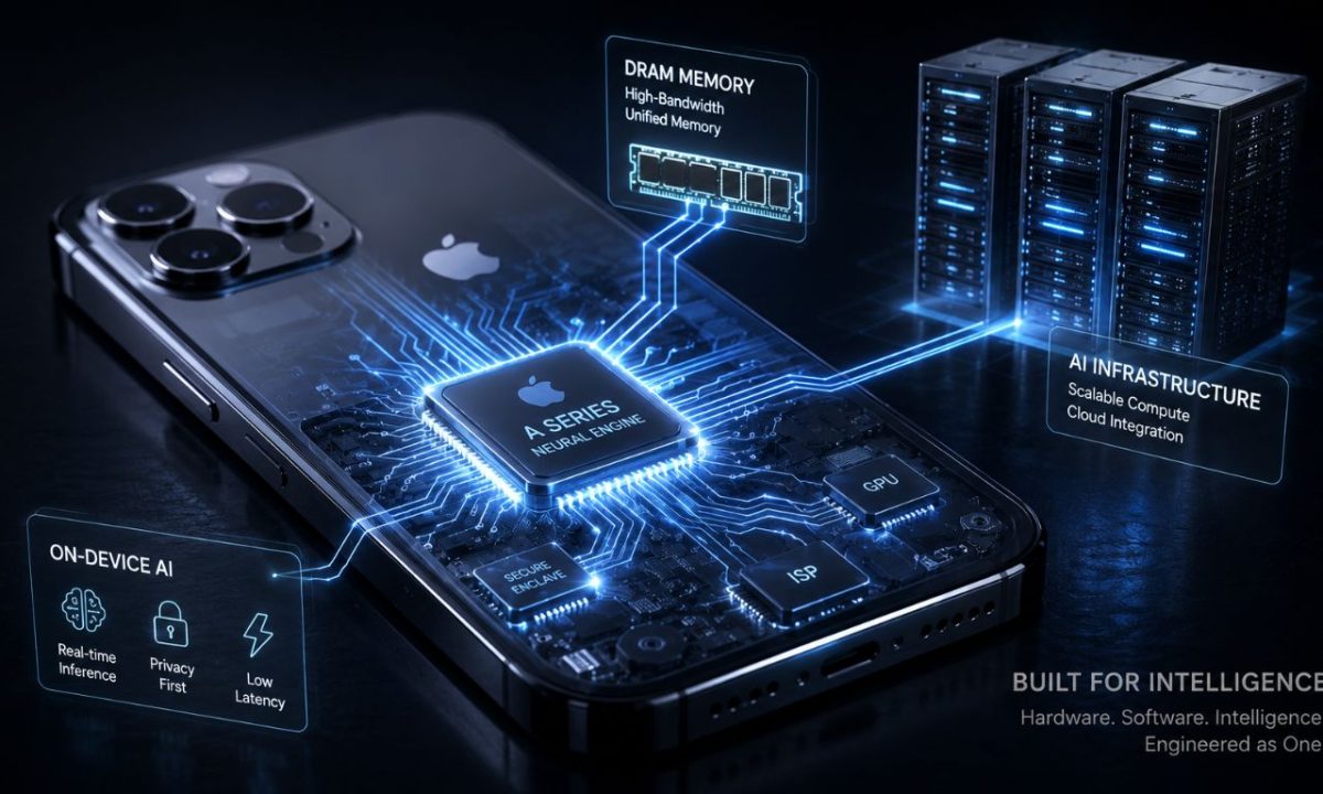 A sleek, glowing smartphone blueprint showcasing high-performance internal memory chips, highlighting the structural reasons behind the rising expected iPhone 18 Pro price.