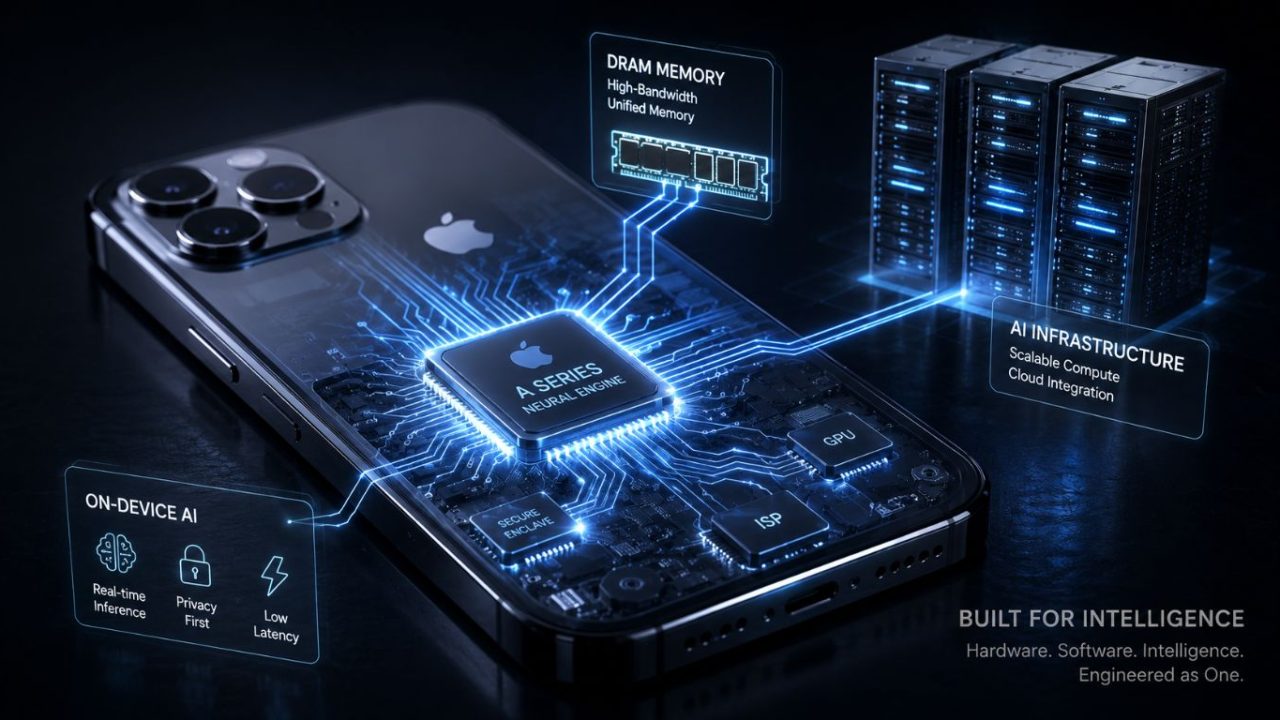 A sleek, glowing smartphone blueprint showcasing high-performance internal memory chips, highlighting the structural reasons behind the rising expected iPhone 18 Pro price.