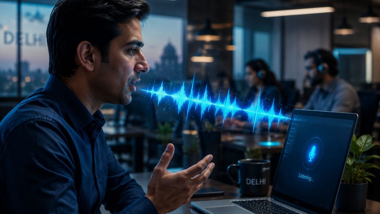 A professional leveraging voice AI productivity in a modern office environment.